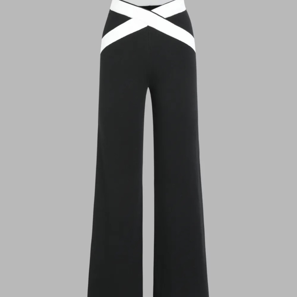 Cider🍎: High Waist Contrast Waistband Knit Pants
